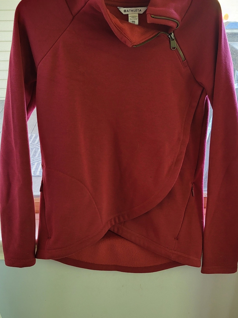 Athleta Women's Deep Red Zip-Detail Pullover Sweater